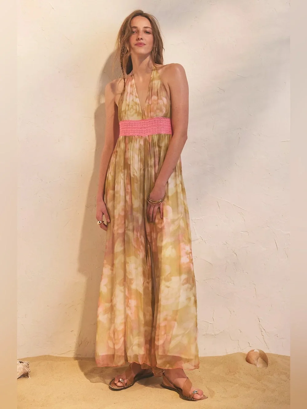 Free People Ultraviolet Haze Jumpsuit Blush Meadow Floral Halter Wide Leg NWT S